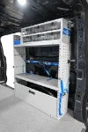 Scaffale con scomparto, ripiano in legno e cassetti estraibili trasparenti sul Custom