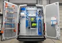 Iveco Daily avec lave-mains et porte-échelles, vue arrière