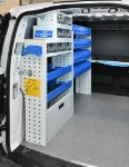 Rayonnage avec tablettes, bacs plastique et tiroirs transparents pour le Caddy