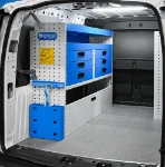 02_Paroi de gauche de Ford Connect avec rangement, tiroirs et étagères